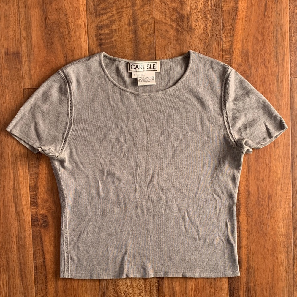 Womens Large Carlisle Light Gray Short Sleeve Knit Crop Tee Urban Streetwear